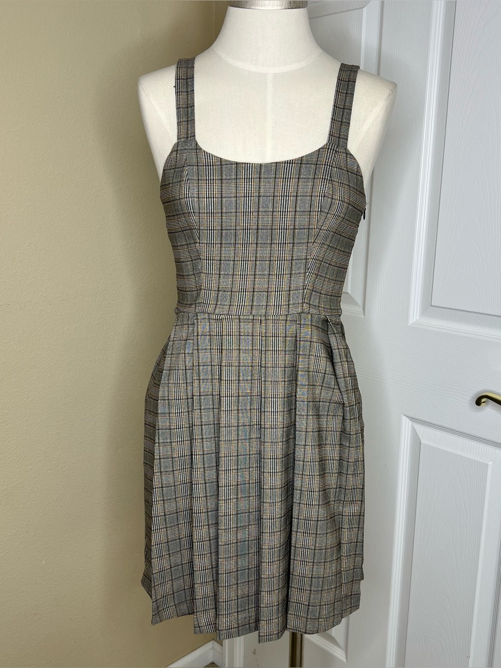 Plaid Square-Neck A-Line Mini Dress